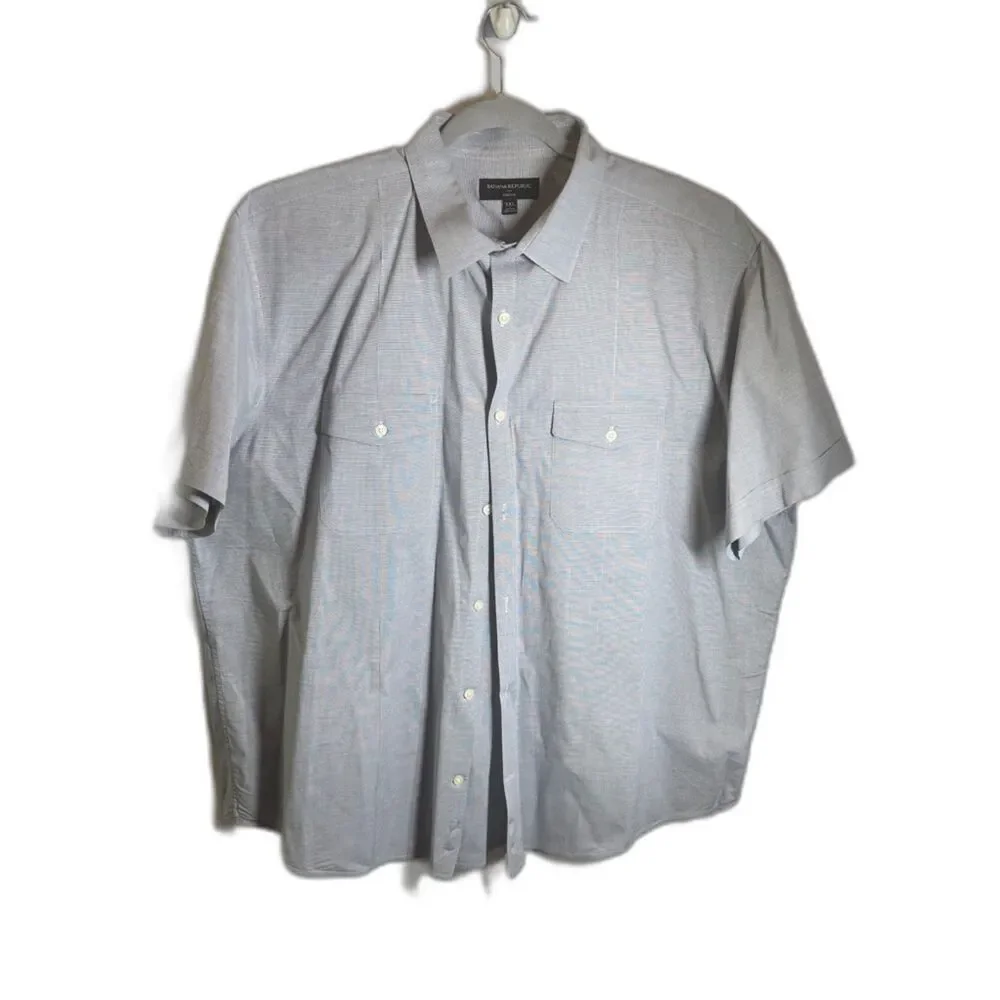 Banana Republic Men’s XXL Stretch Cotton Short Sleeve Button Up Shirt Blue Gray